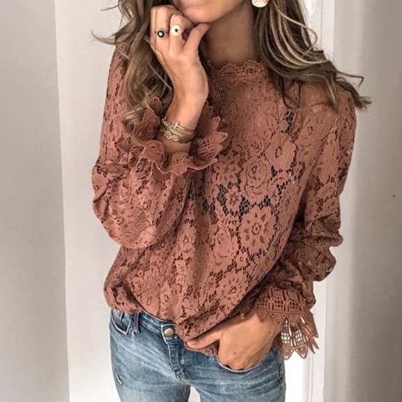 Lena Vie Boutique Tops - Bourbon & Lace Lantern Sleeve Top